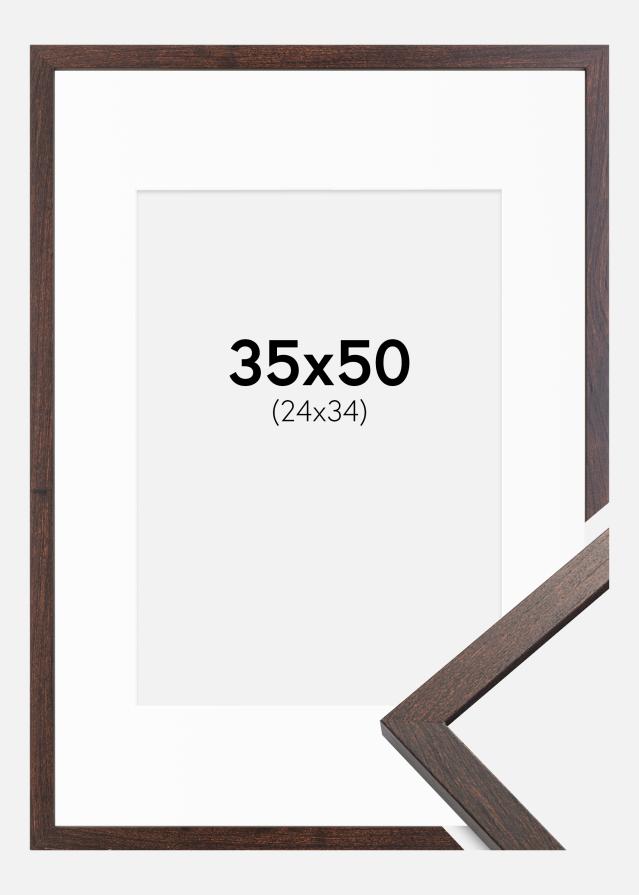 Ramme Trendy Valnød 35x50 cm - Passepartout Hvid 25x35 cm