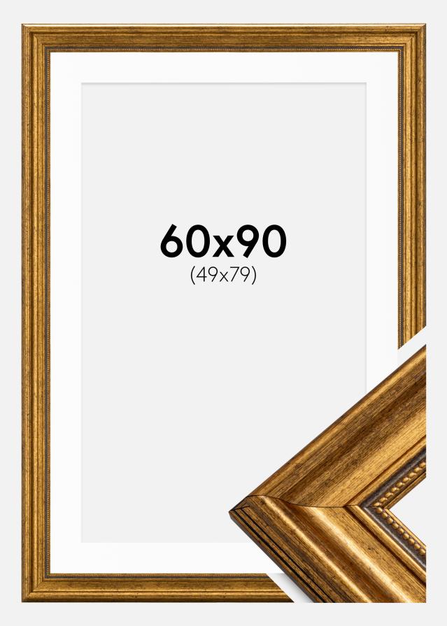 Ramme Rokoko Guld 60x90 cm - Passepartout Hvid 50x80 cm