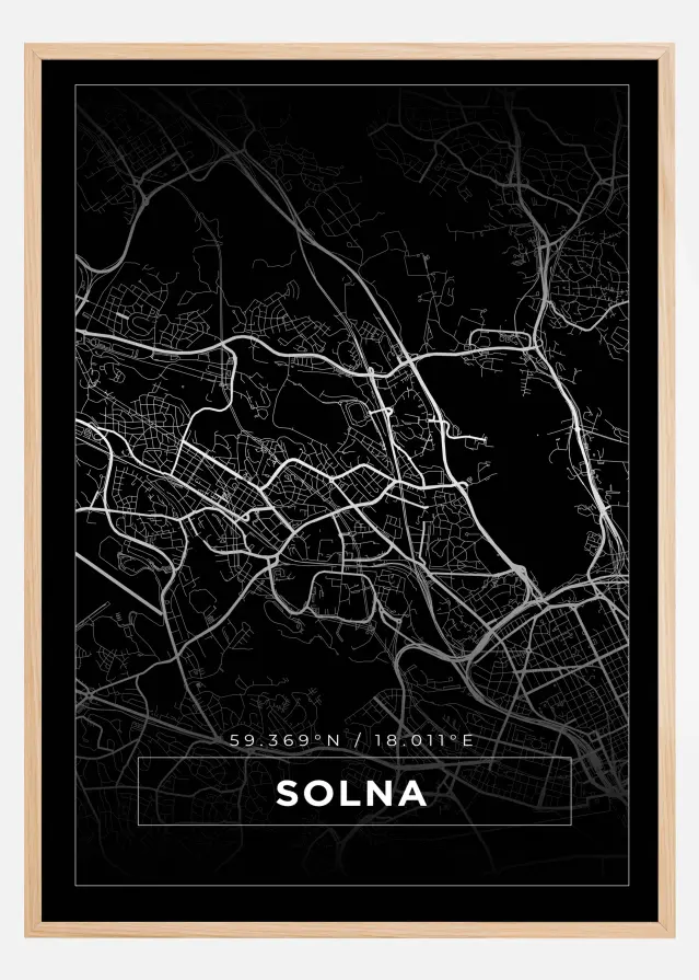 Kort - Solna - Sort Plakat