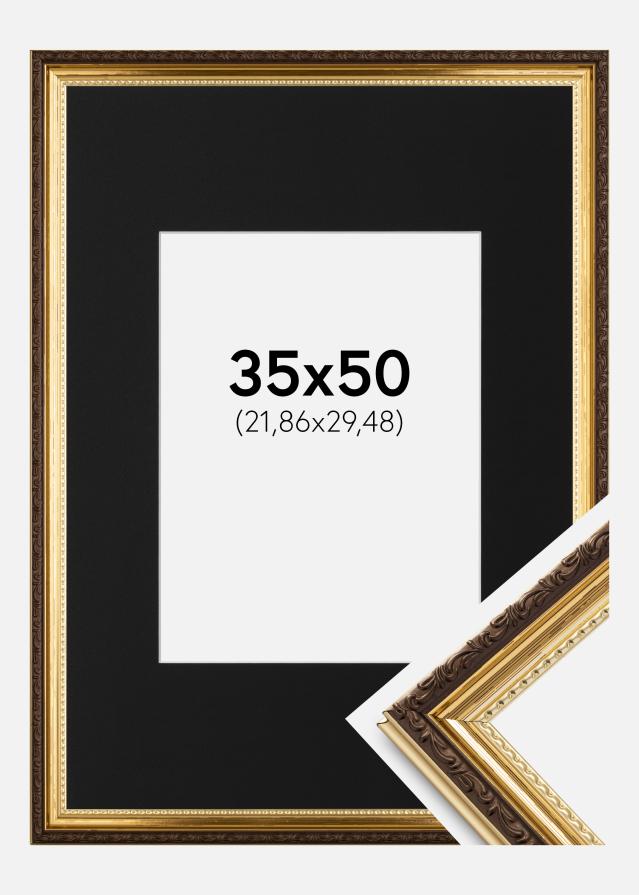Ramme Abisko Guld 35x50 cm - Passepartout Sort 9x12 inches (22,86x30,48 cm)