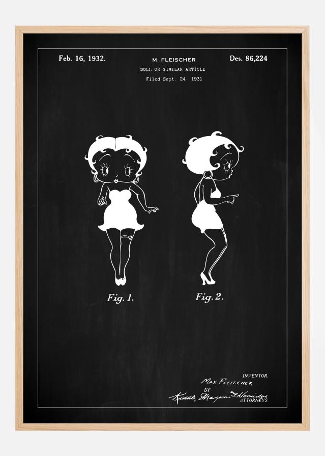 Patenttegning - Betty Boop - Sort Plakat
