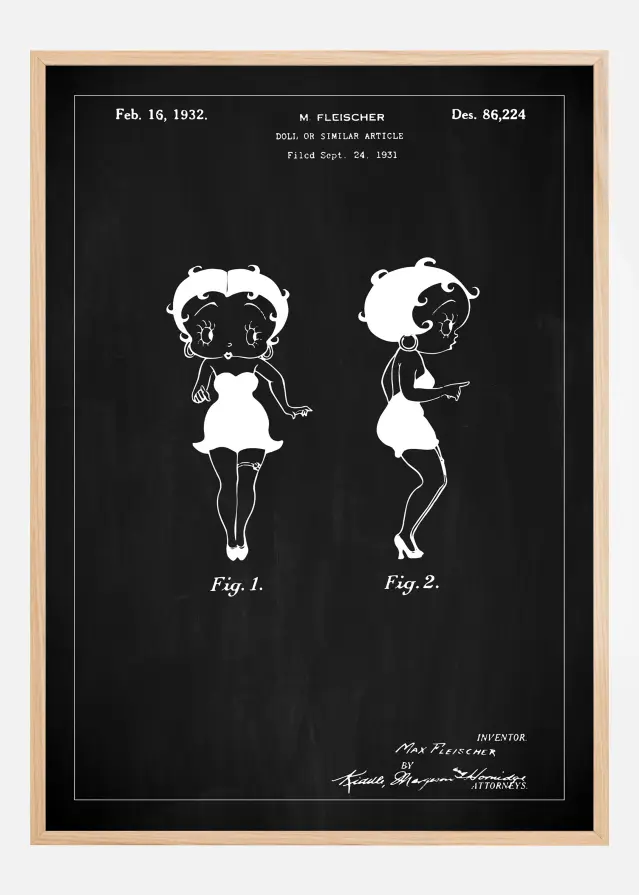 Patenttegning - Betty Boop - Sort Plakat