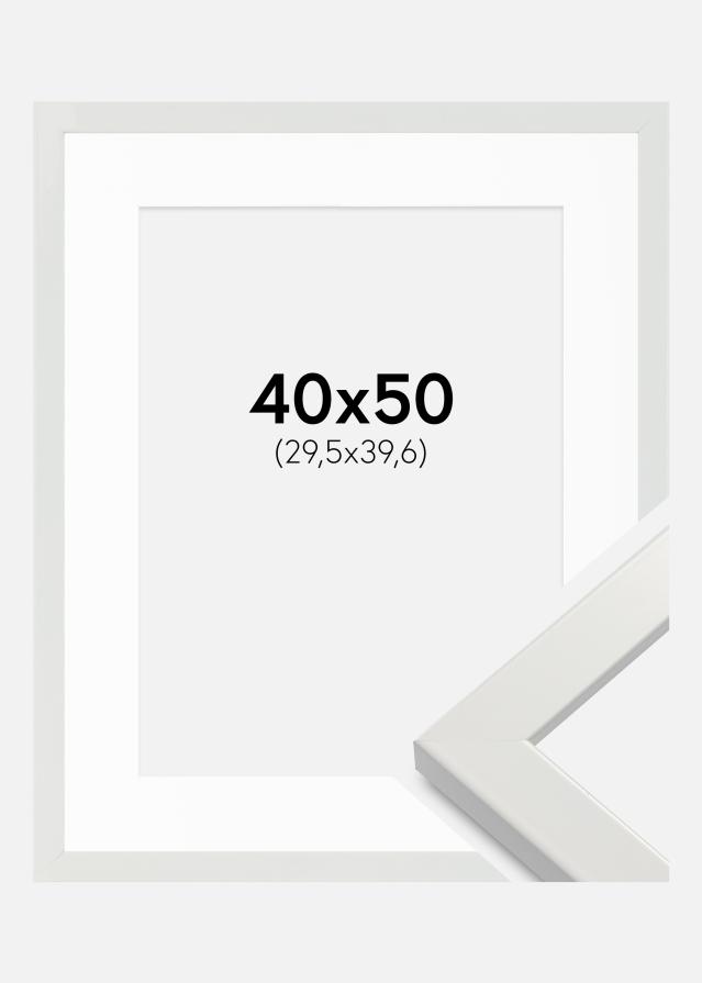 Ramme White Wood Glossy 40x50 cm - Passepartout Hvid 12x16 inches