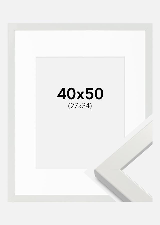Ramme White Wood Glossy 40x50 cm - Passepartout Hvid 28x35 cm