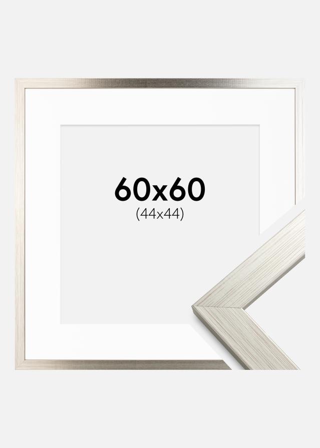 Ramme Silver Wood 60x60 cm - Passepartout Hvid 45x45 cm