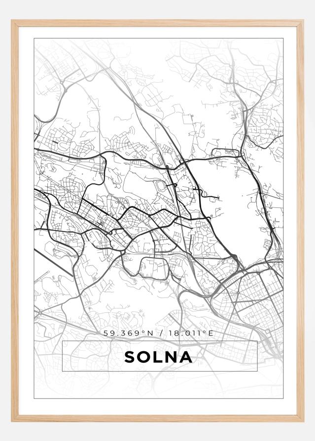 Kort - Solna - Hvid Plakat