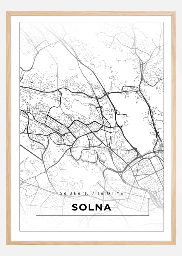 Kort - Solna - Hvid Plakat