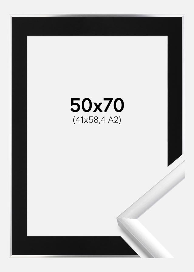 Ramme New Lifestyle Sølv 50x70 cm - Passepartout Sort 42x59,4 cm (A2)