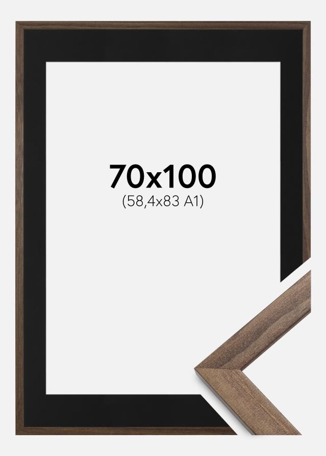 Ramme Stilren Valnød 70x100 cm - Passepartout Sort 59,4x84 cm (A1)