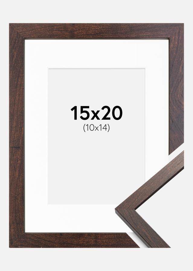 Ramme Trendy Valnød 15x20 cm - Passepartout Hvid 11x15 cm