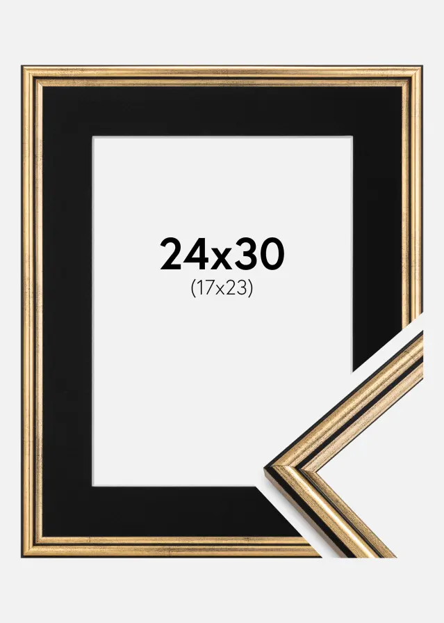 Ramme Horndal Guld 24x30 cm - Passepartout Sort 18x24 cm