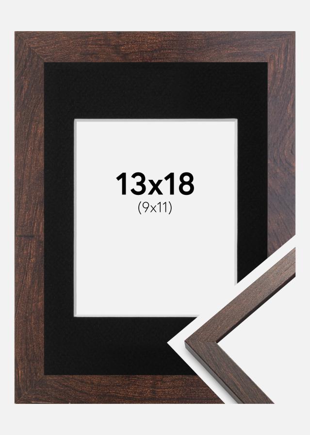 Ramme Trendy Valnød 13x18 cm - Passepartout Sort 10x12 cm