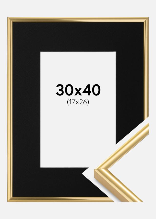 Ramme Victoria Guld 30x40 cm - Passepartout Sort 18x27 cm