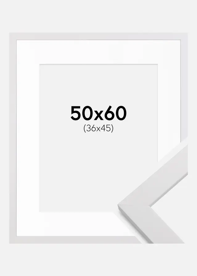 Ramme White Wood 50x60 cm - Passepartout Hvid 37x46 cm