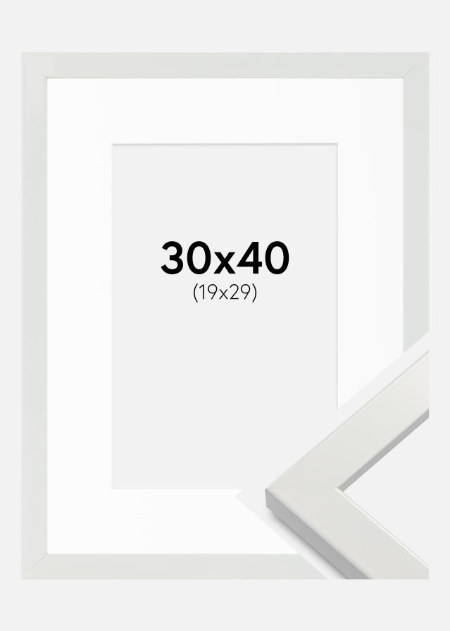 Ramme White Wood Glossy 30x40 cm - Passepartout Hvid 20x30 cm