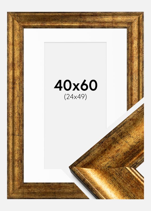 Ramme Saltsjöbaden Guld 40x60 cm - Passepartout Hvid 25x50 cm