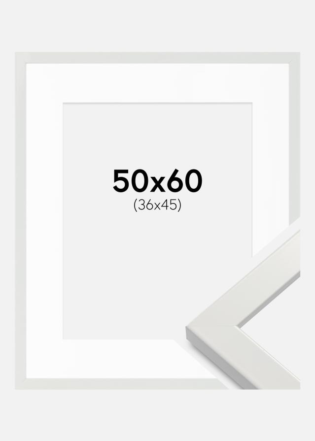 Ramme White Wood Glossy 50x60 cm - Passepartout Hvid 37x46 cm