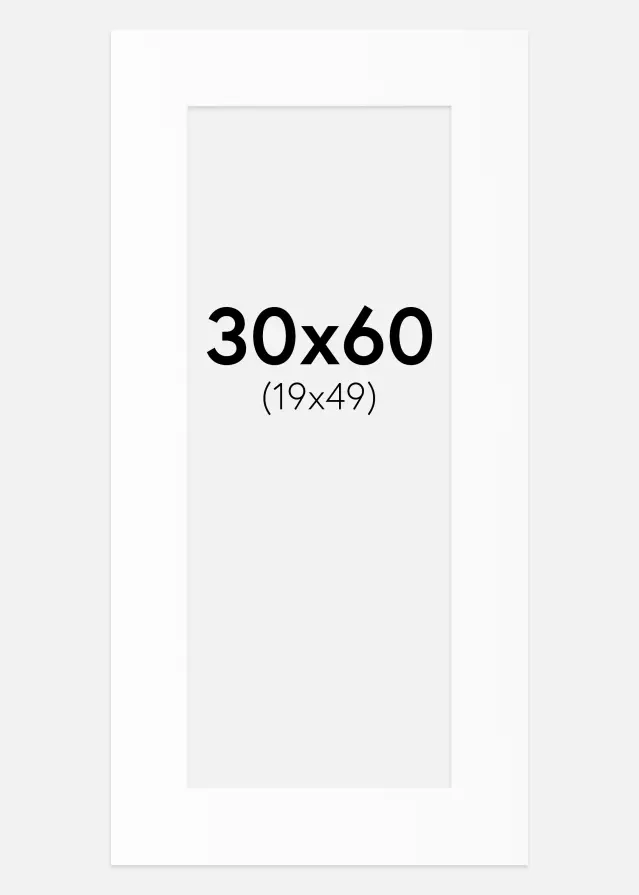 Passepartout Hvid Standard (Hvid kerne) 30x60 cm (19x49)