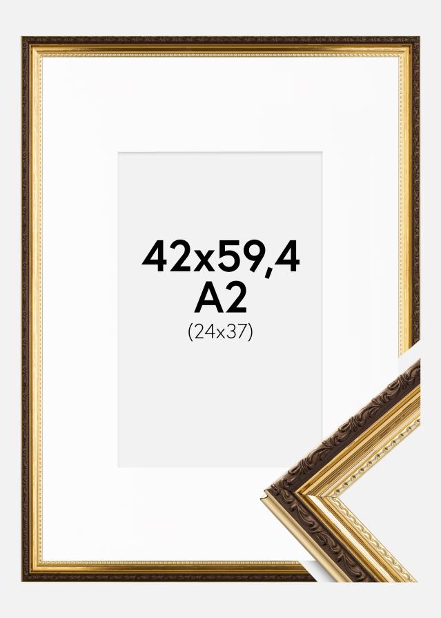 Ramme Abisko Guld 42x59,4 cm (A2) - Passepartout Hvid 25x38 cm