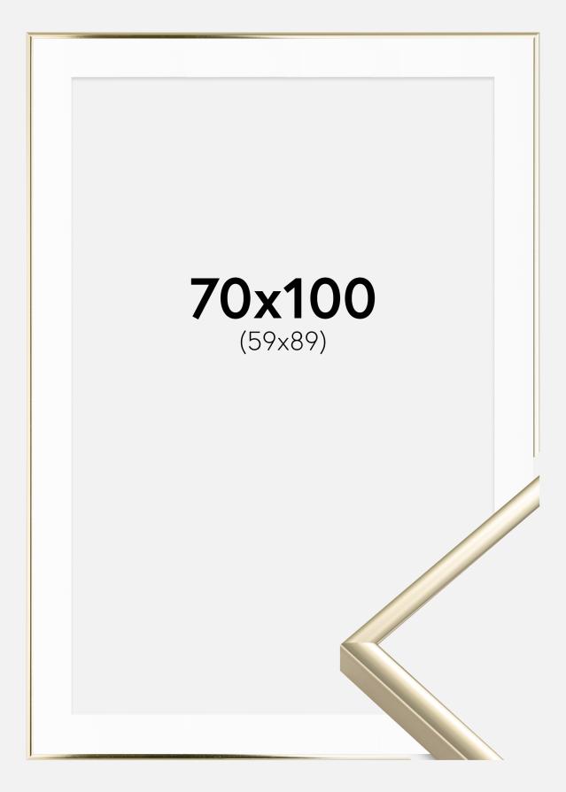 Ramme Aluminium Blank Guld 70x100 cm - Passepartout Hvid 60x90 cm