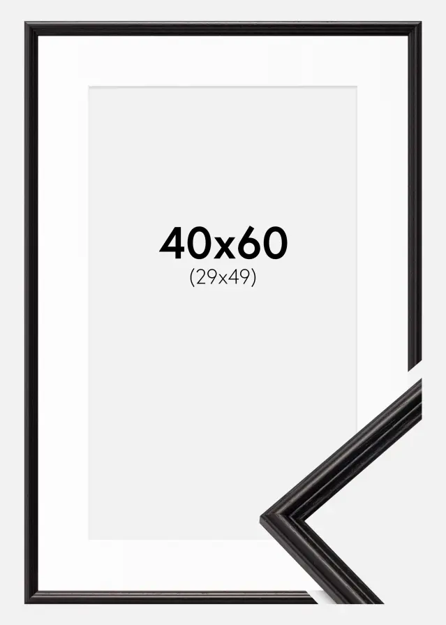 Ramme Horndal Sort 40x60 cm - Passepartout Hvid 30x50 cm