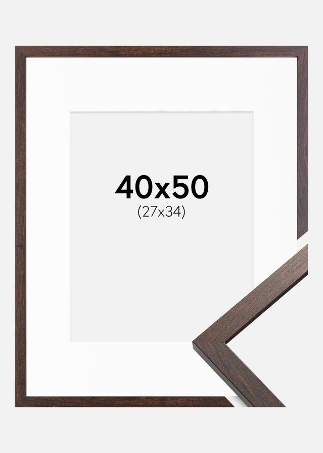 Ramme Trendy Valnød 40x50 cm - Passepartout Hvid 28x35 cm