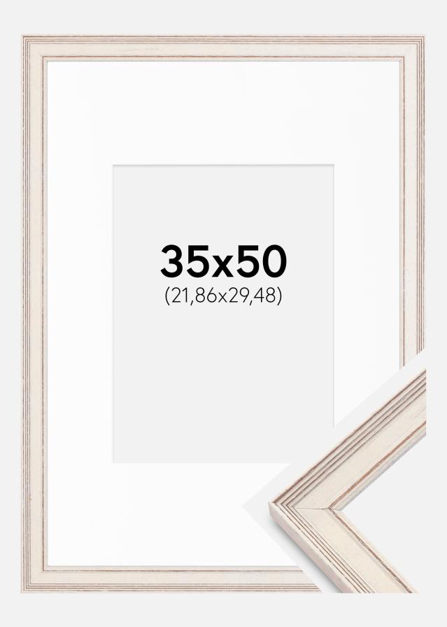 Ramme Shabby Chic Hvid 35x50 cm - Passepartout Hvid 9x12 inches