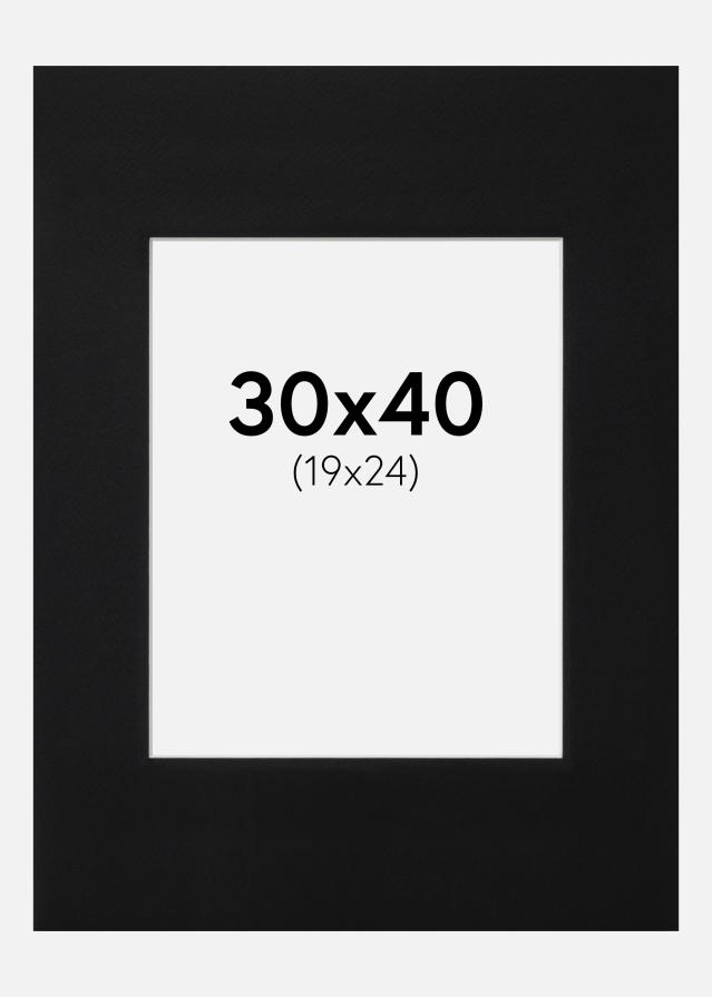 Passepartout Sort Standard (Hvid kerne) 30x40 cm (19x24)