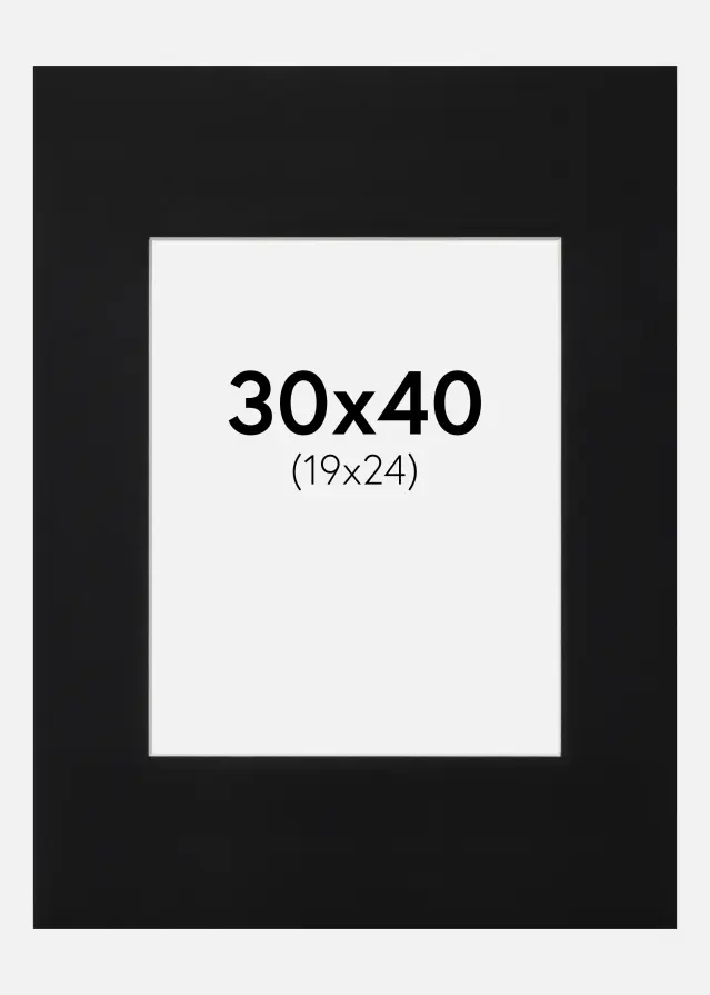 Passepartout Sort Standard (Hvid kerne) 30x40 cm (19x24)