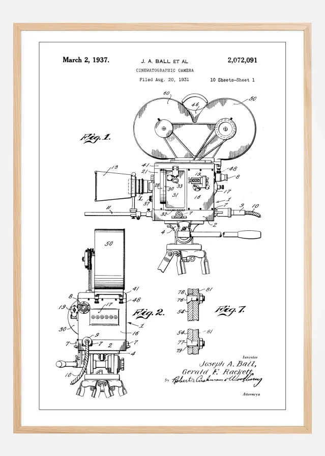 Patent Print - Cinematic Camera - White Plakat