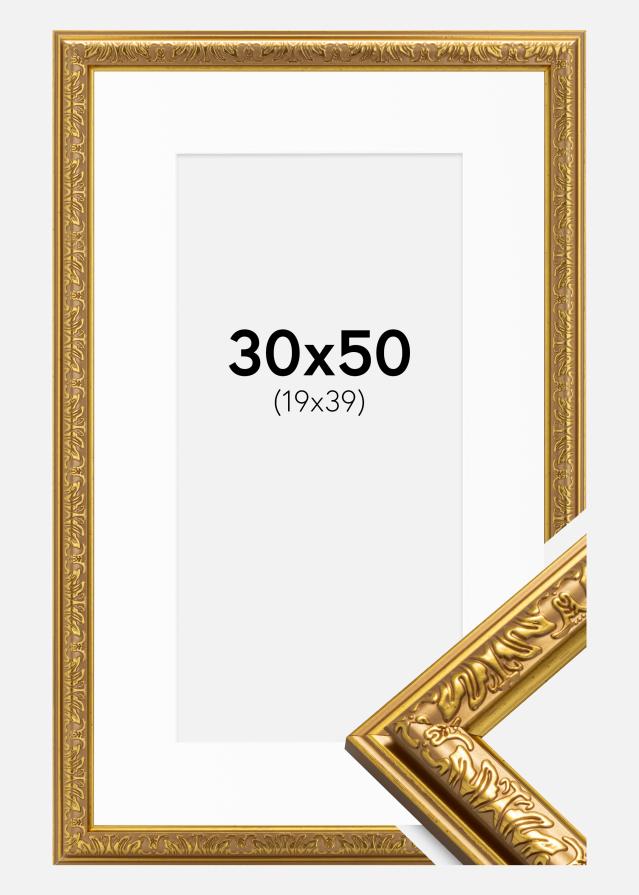 Ramme Nostalgia Guld 30x50 cm - Passepartout Hvid 20x40 cm