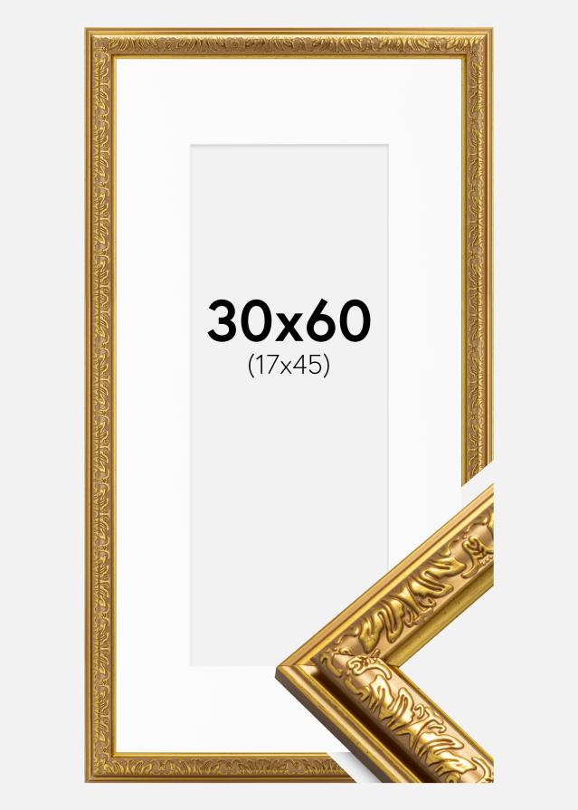 Ramme Nostalgia Guld 30x60 cm - Passepartout Hvid 18x46 cm