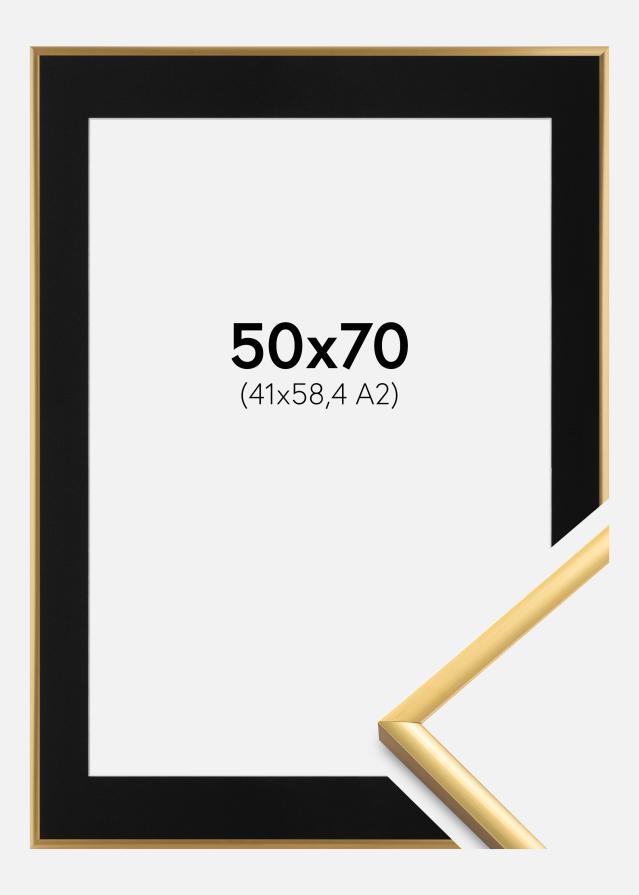 Ramme New Lifestyle Shiny Gold 50x70 cm - Passepartout Sort 42x59,4 cm (A2)