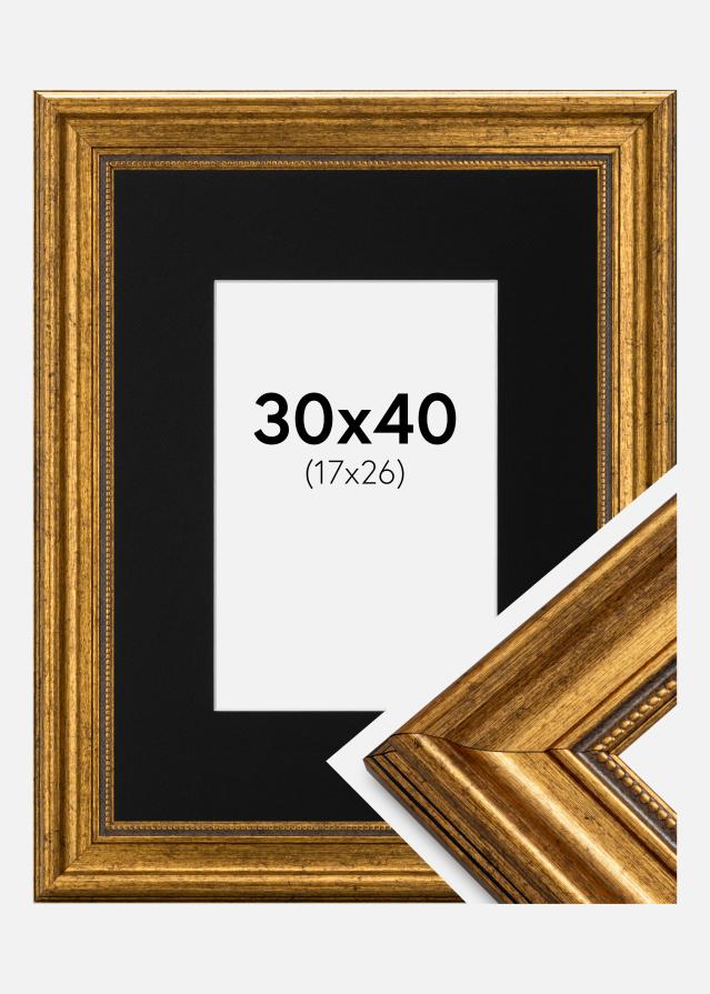 Ramme Rokoko Guld 30x40 cm - Passepartout Sort 18x27 cm