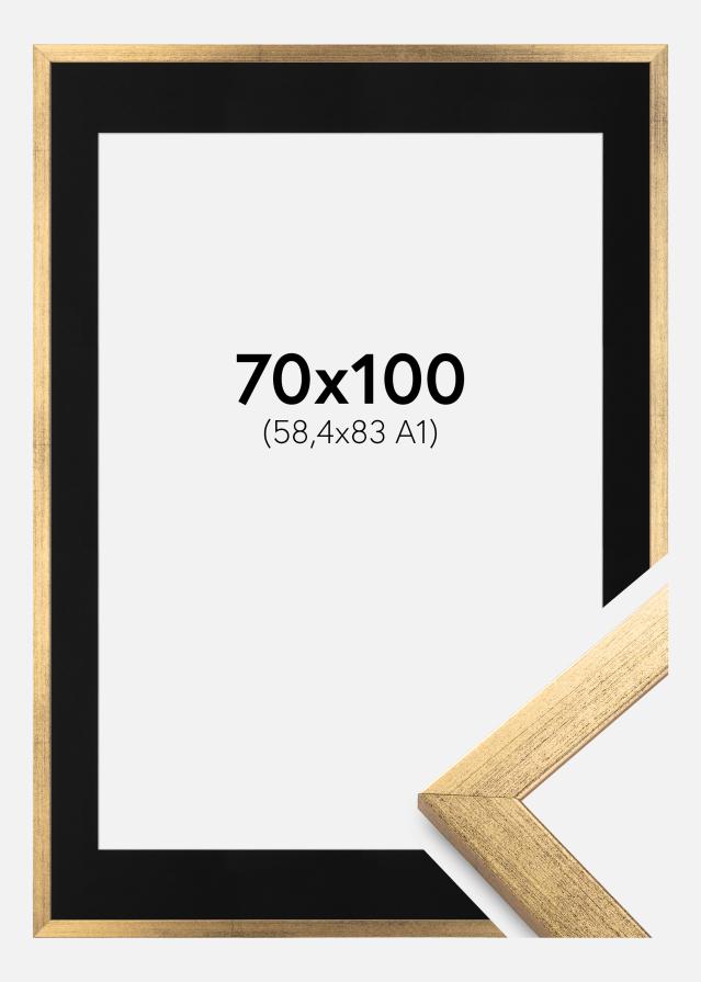 Ramme Stilren Guld 70x100 cm - Passepartout Sort 59,4x84 cm (A1)