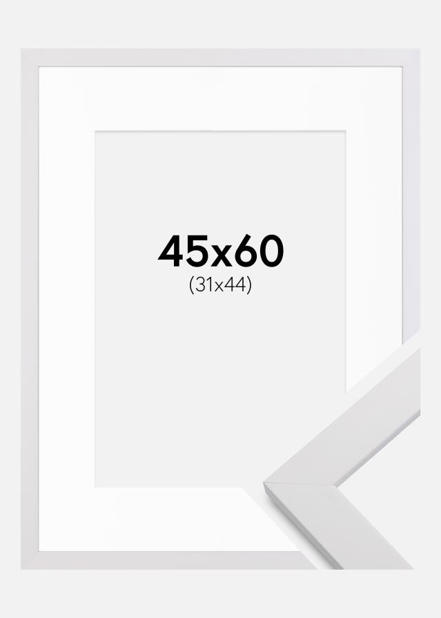 Ramme White Wood 45x60 cm - Passepartout Hvid 32x45 cm