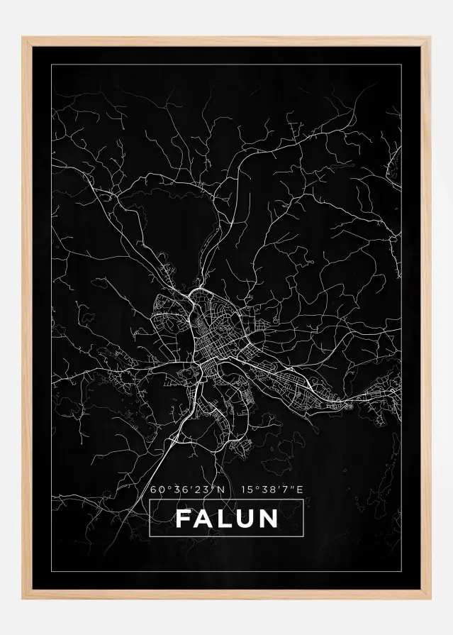 Kort - Falun - Sort Plakat