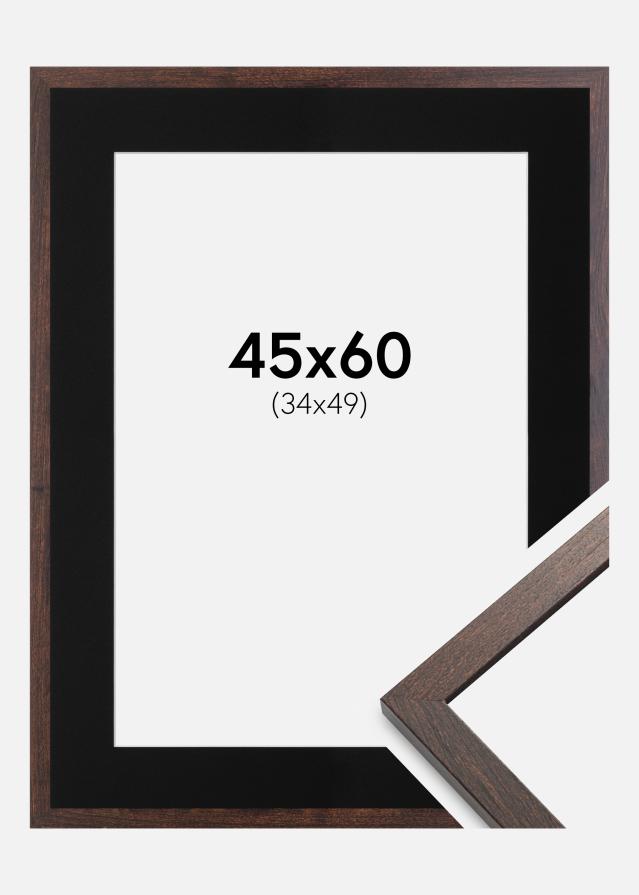 Ramme Trendy Valnød 45x60 cm - Passepartout Sort 35x50 cm