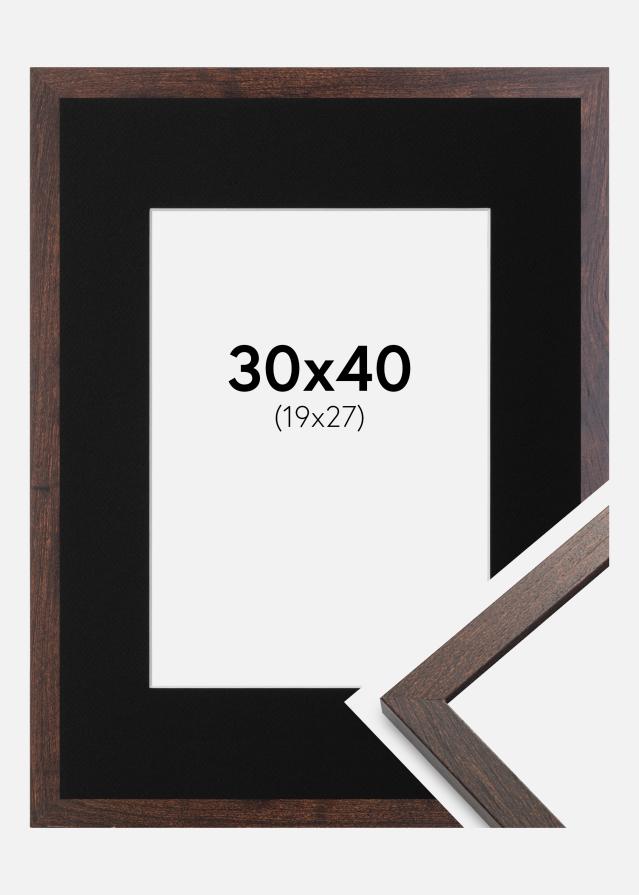 Ramme Trendy Valnød 30x40 cm - Passepartout Sort 20x28 cm