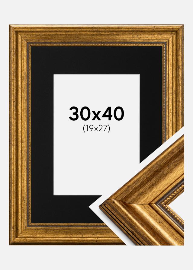 Ramme Rokoko Guld 30x40 cm - Passepartout Sort 20x28 cm