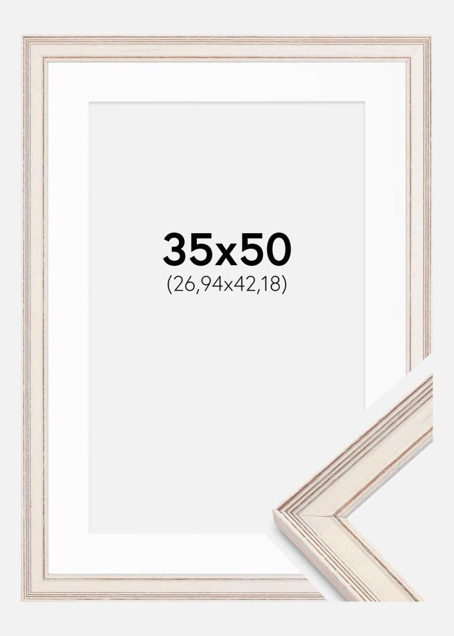 Ramme Shabby Chic Hvid 35x50 cm - Passepartout Hvid 11x17 inches