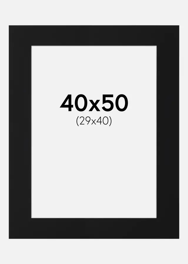 Passepartout Sort Standard (Hvid kerne) 40x50 cm (29x40)