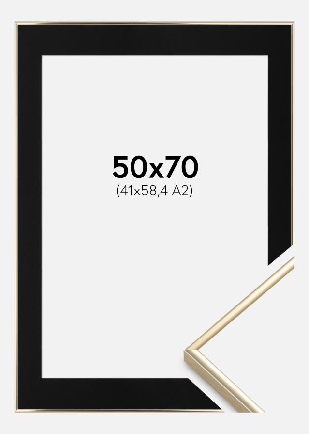 Ramme Visby Blank Guld 50x70 cm - Passepartout Sort 42x59,4 cm (A2)