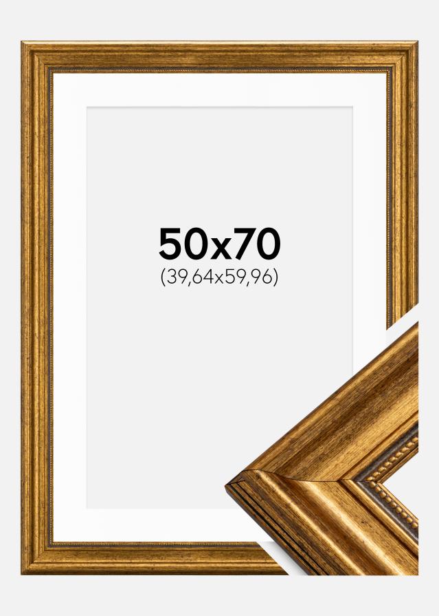 Ramme Rokoko Guld 50x70 cm - Passepartout Hvid 16x24 inches