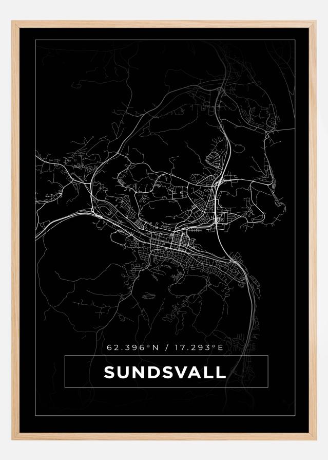 Kort - Sundsvall - Sort Plakat