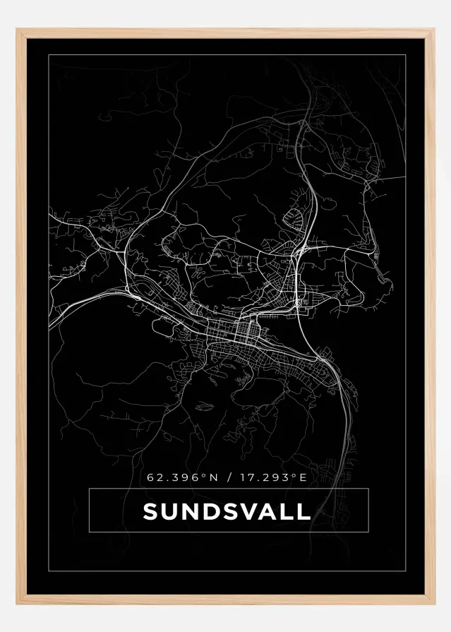 Kort - Sundsvall - Sort Plakat