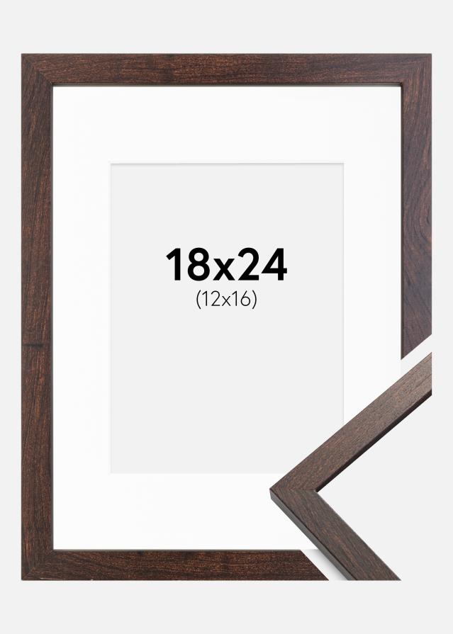 Ramme Trendy Valnød 18x24 cm - Passepartout Hvid 13x17 cm