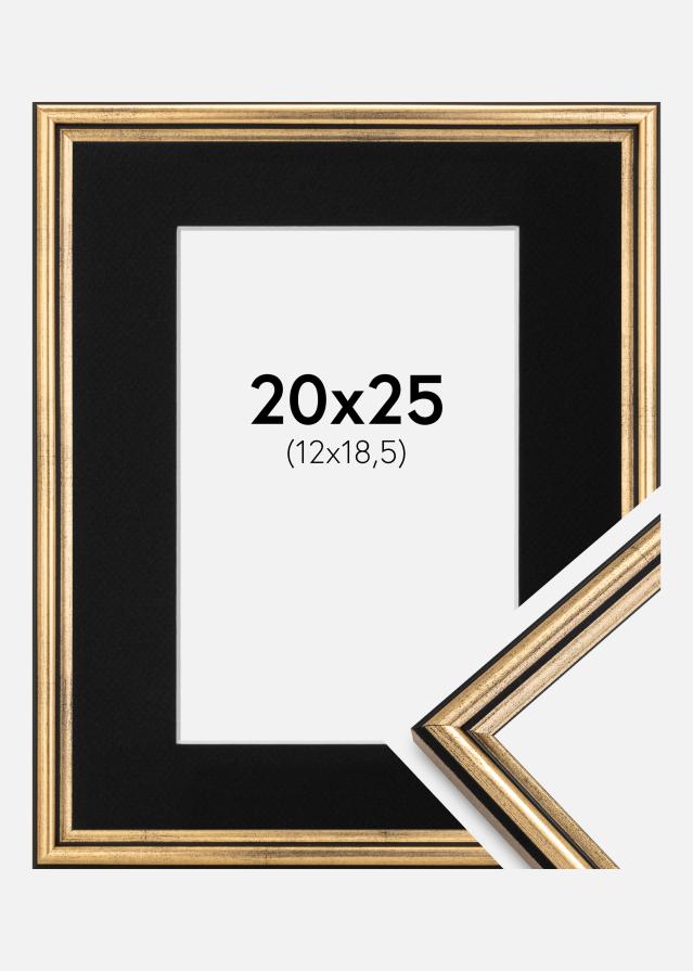 Ramme Horndal Guld 20x25 cm - Passepartout Sort 13x19,5 cm
