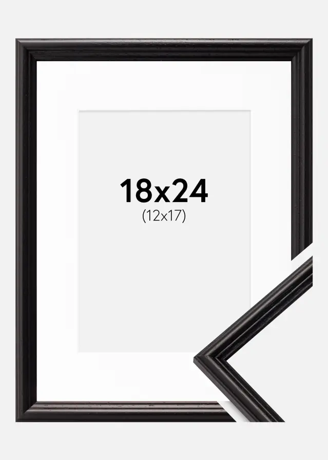 Ramme Horndal Sort 18x24 cm - Passepartout Hvid 13x18 cm