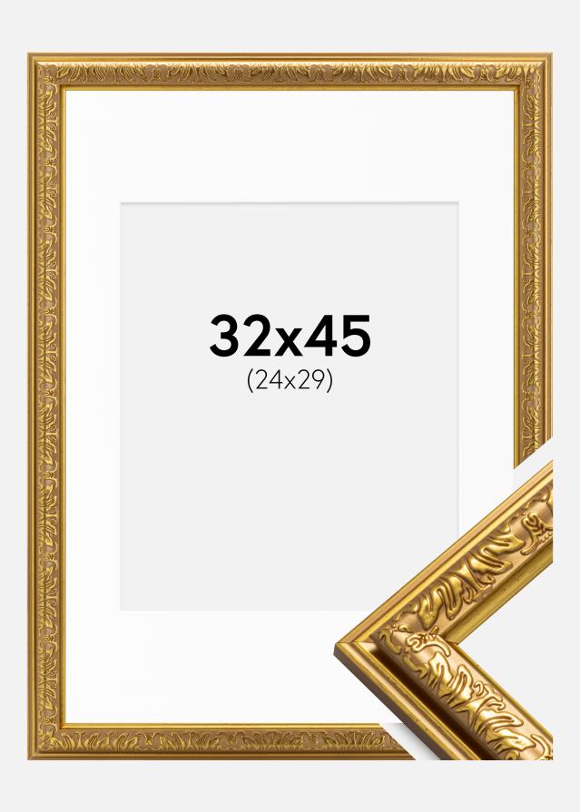 Ramme Nostalgia Guld 32x45 cm - Passepartout Hvid 25x30 cm